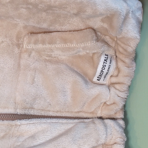 Women's Aeropostale Lounge Teddy Snuggly Brown Cream Hooded Jacket M - Picture 4 of 11